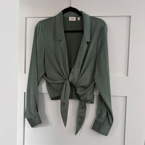 Aritzia Green Tie-Front Blouse